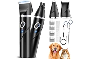 PAPMINI 4 in 1 Dog Grooming Kit for Thick Hair, 2000mAh Heavy Duty Dog Clippers for Grooming, 2-Speed Low Noise Paw Trimmer with Nail Grinder for Body, Paws, Nail, Face, Ears, Legs
