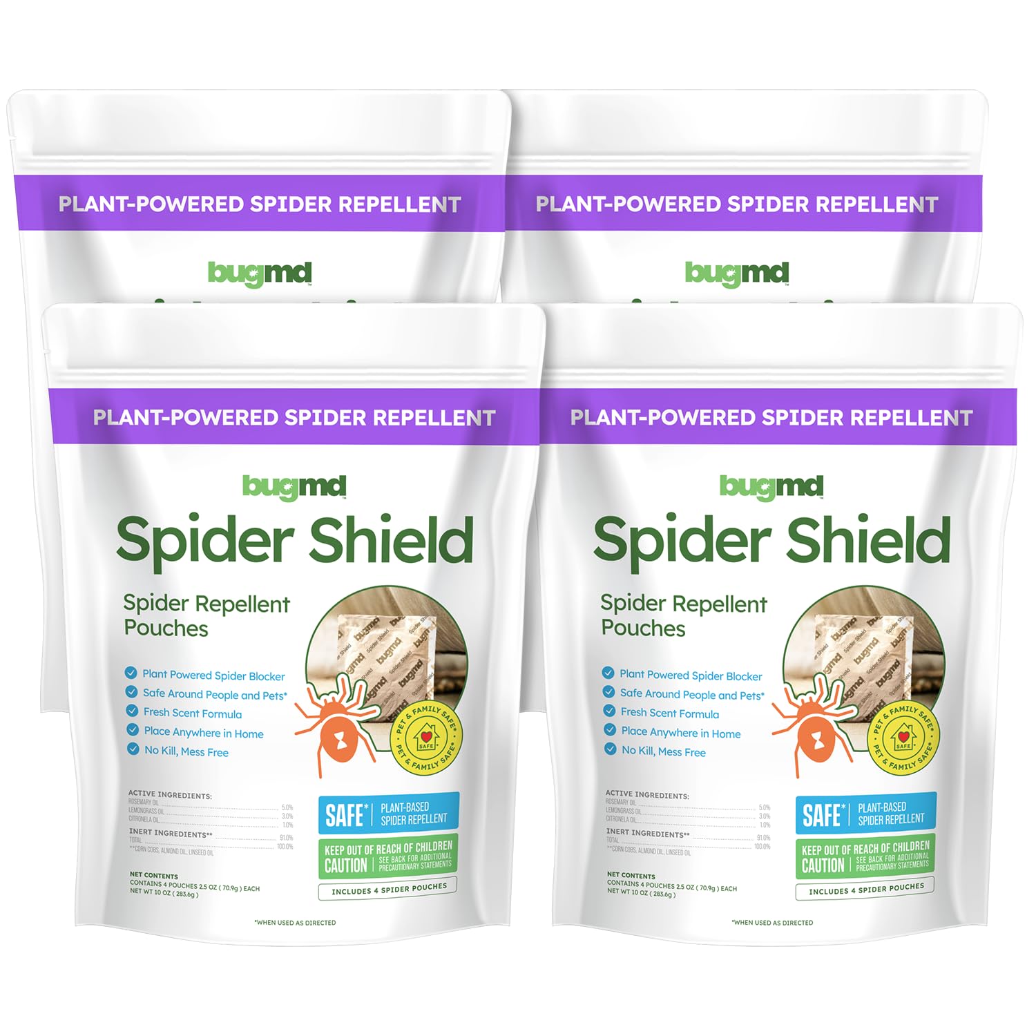 Photo 1 of BugMD Spider Shield Repellent Pouches (4 Pack, 16 Pouches) Plant-Based Indoor & Outdoor Spider Repellent | Safe for Pets & Family | Natural Citronella, Rosemary & Lemongrass Oils exp date 01/13/2027