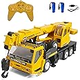 WEECOC RC Crane Construction Tractor Remote Control Large Crane Truck wiht Light and Sound Rechargeable Electronics Hobby Toys for Kids Boys Child (Yellow)