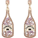 Champagne Glass Earrings for Women Sparkly Rhinestone Champagne Bottle Earrings Crystal Beaded Champagne Earrings Wine Glass Dangle Earrings New Years Earrings Party Celebration Jewelry Gifts