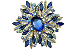 SELOVO 3.5" Huge Big Large Brooch Pendant Scarf Hats Decoration Blue Flower Pin Gold Tone