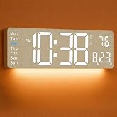 MASHI 2026 Upgrade Digital Wall Clock, 16" Large Display Digital Clock with Remote Control, Auto-Dimming Wall Clock with Night Light, DST, Date Week,Temp for Living Room, Gift for Elderly (Beige)