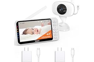 YOTON Baby Monitor no WiFi, 4.3" Baby Monitor Camera with 4X Zoom, 1.8m USB-C Charging Cable, Infrared Night Vision, Two Way Audio, Rechargeable 1500mAh Battery, for Baby/Pet (White)