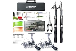 Fishing Rod Reel Combo - 2PCS 6.89ft Collapsible Rods 2PCS Spinning Reels Lures Set Fishing Pliers Carrier Bag for Travel Sal