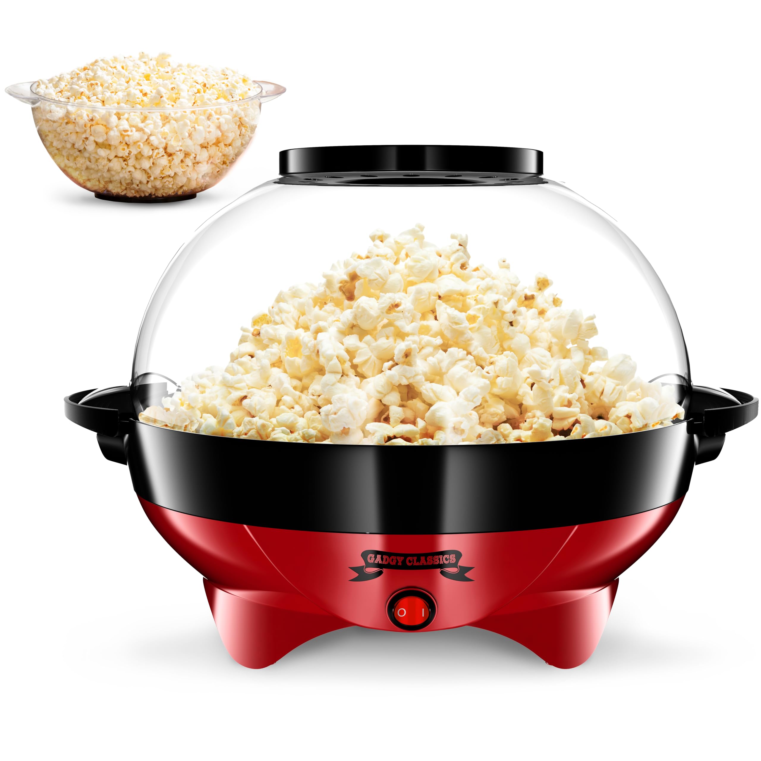 Gadgy® Popcorn Maker Round, 800w Non-stick Coated Pop Corn Machine, Removable Lid, Even Heating Surface, Quiet & Fast Machines, Sugar, Oil & Butter Supportable, 5l Large Sized