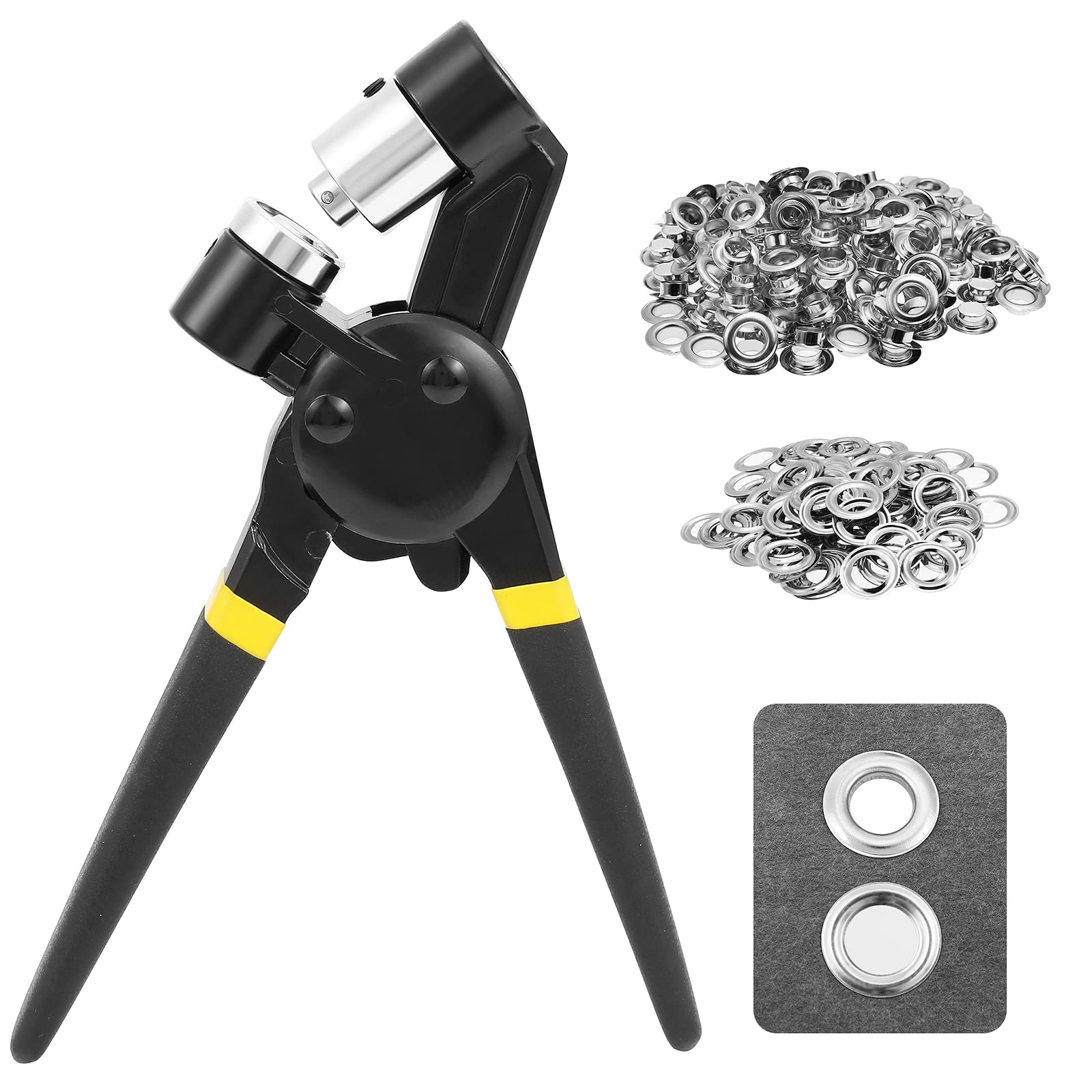 Dyna-Living Eyelet Punch Kit 12mm 1/2 Inch Grommet Pliers Hole Handheld Grommets Eyelets and Press Tool with 500pcs for Fabric, Tarpaulin, Belts, Poster, Canvas, Silver Grommets