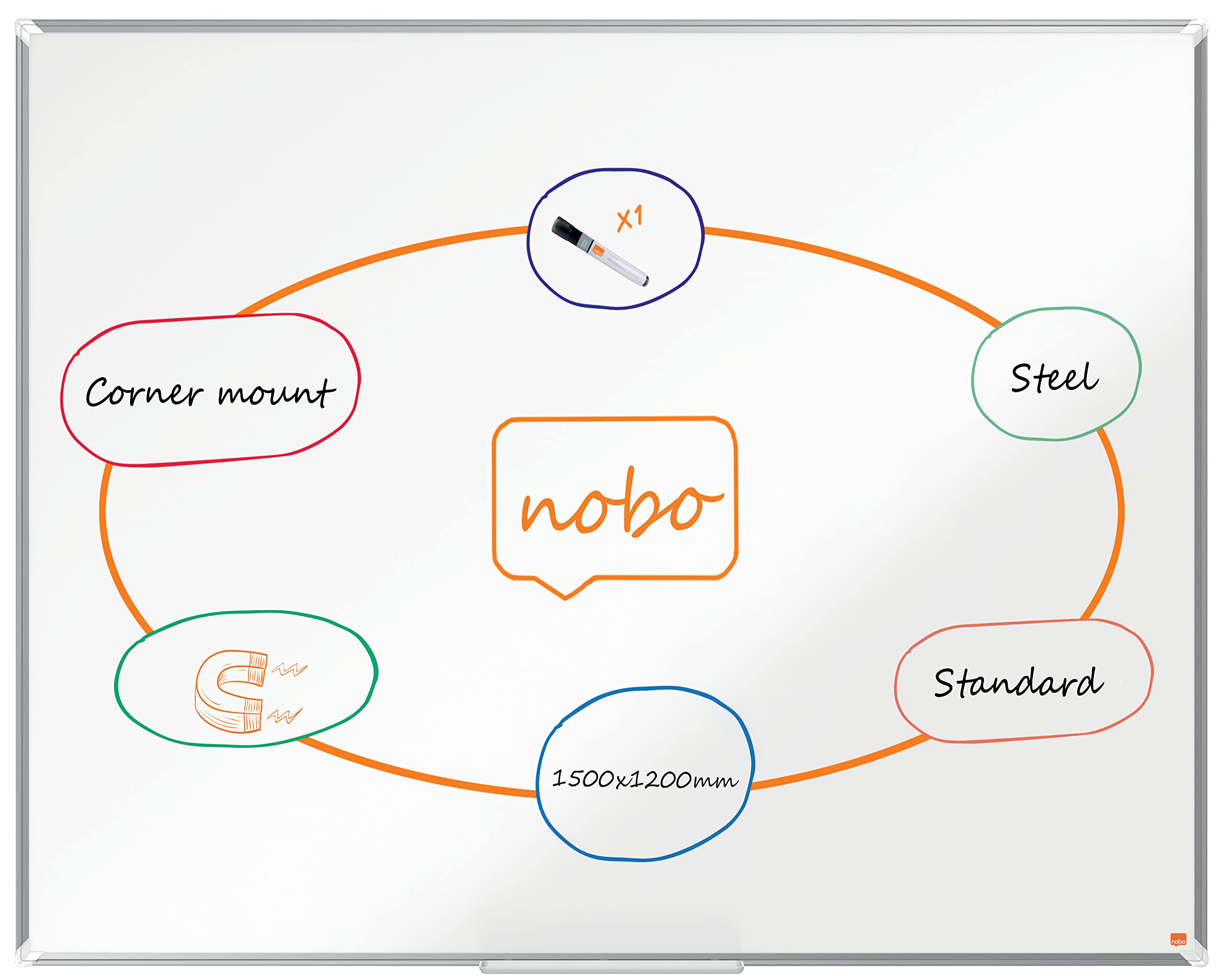 Nobo Premium Plus Steel Magnetic Whiteboard – 1500x1200mm, Aluminium Trim, EU Ecolabel Certified, 1915159