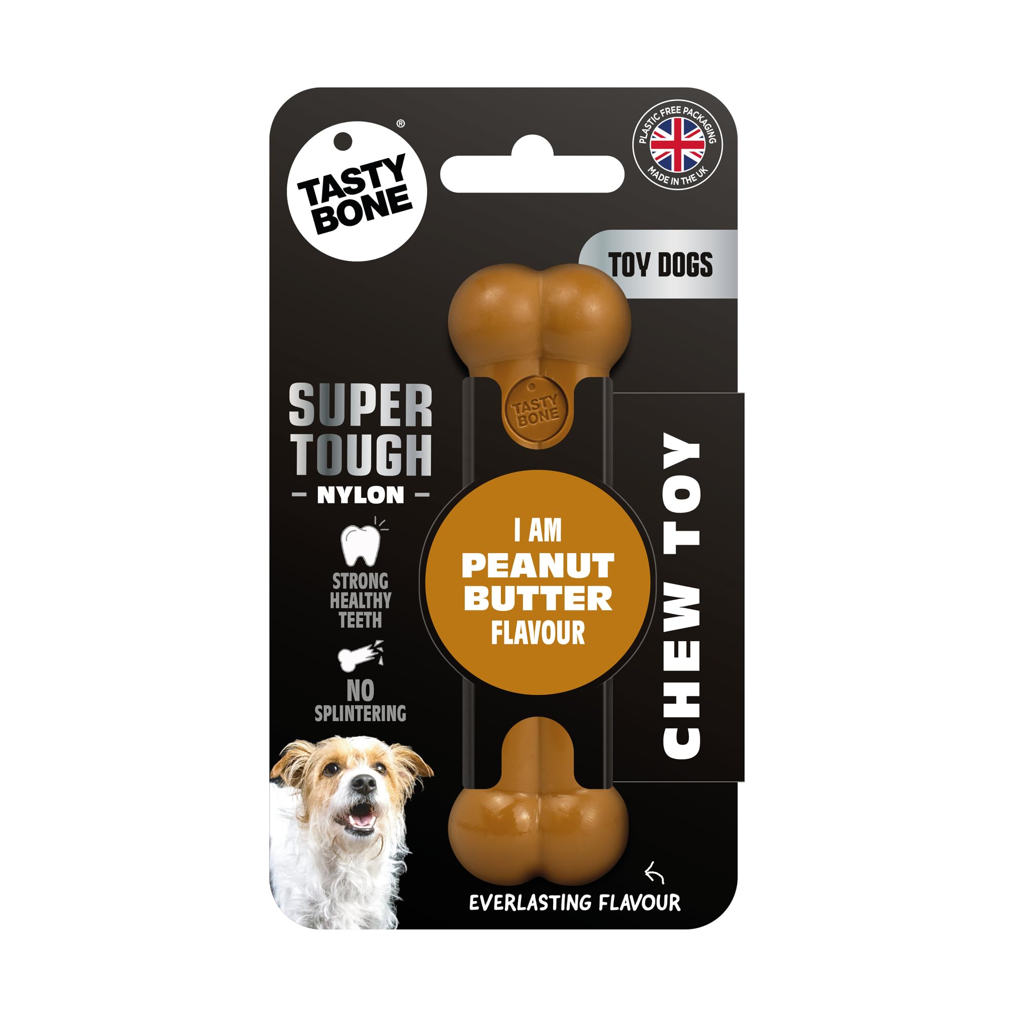 TastyBone Nylon Dog Chew Toy for Toy Dogs (Peanut Butter) - Indestructible for Aggressive Chewers, Everlasting Flavour, Strong Healthy Teeth, Made in the UK
