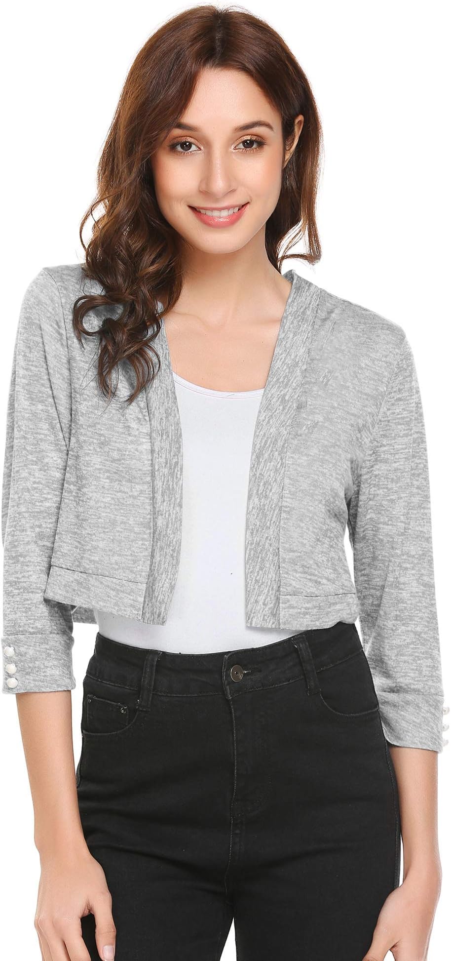 Dealwell Women's 3/4 Sleeve Bolero Shrug Cotton Open Front Cropped Cardigan