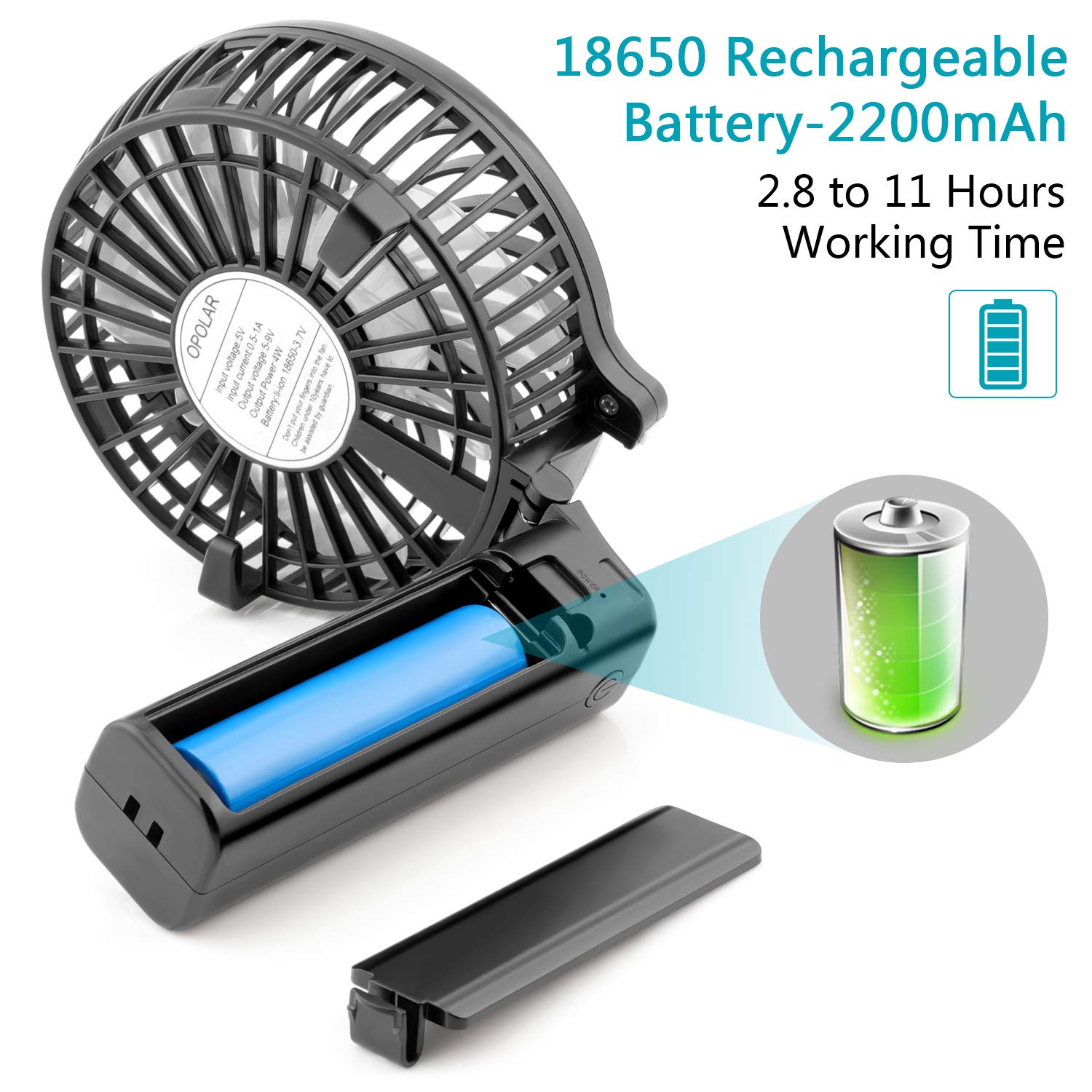 Portable Fans OPOLAR Small Handheld Battery USB Rechargeable 3 Speed