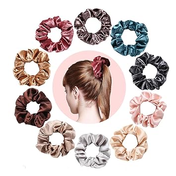 Amazon Com Velvet Satin Cloth Hair Scrunchies Ties Two Types