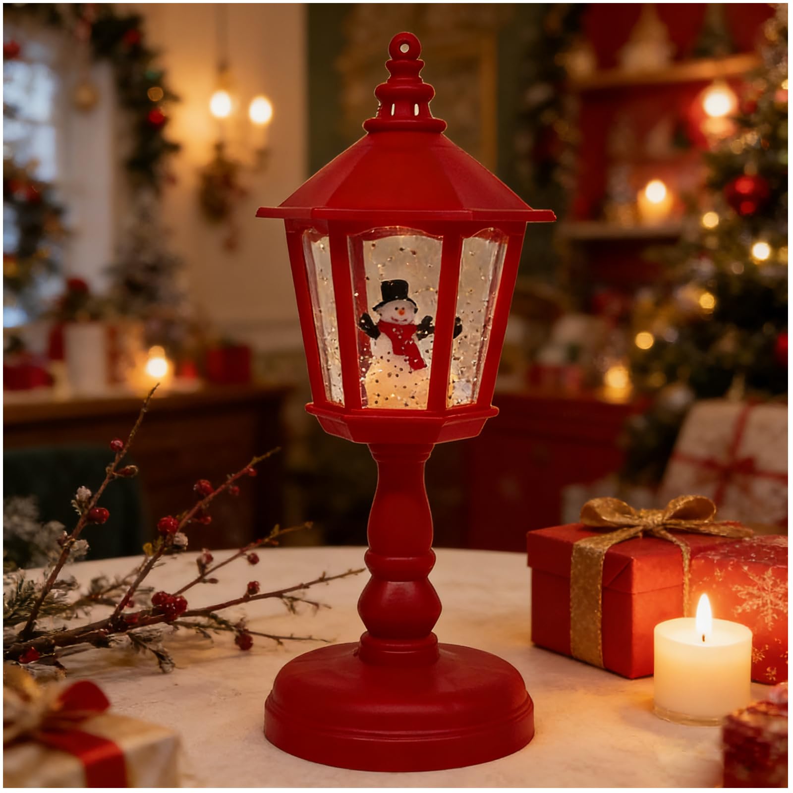 Photo 1 of ***Missing cord***MerryPulse Christmas Snow Globe Lantern, Glitter Lighted Christmas Mini Streetlamp Home Table Decorations-Snowman