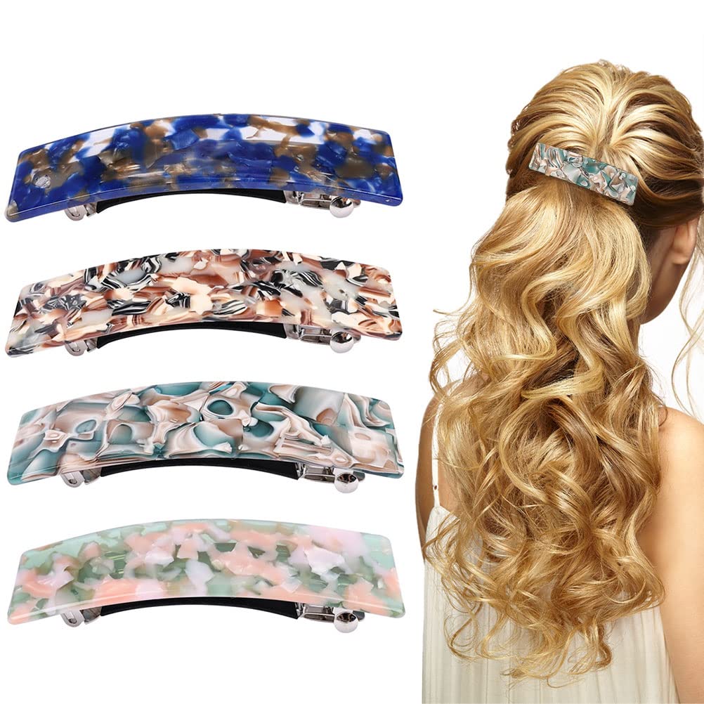 4Pcs Barrette Hair Clips, French Design Hair Barrette Women Automatic Clamp Hair Barrettes for Fine Medium Thick Hair