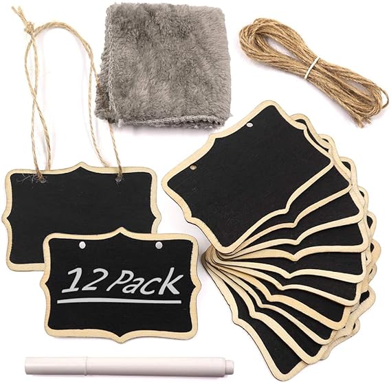 N //A 12 Pcs Chalkboards Signs Handheld, Chalkboard Tags Hanging Wooden