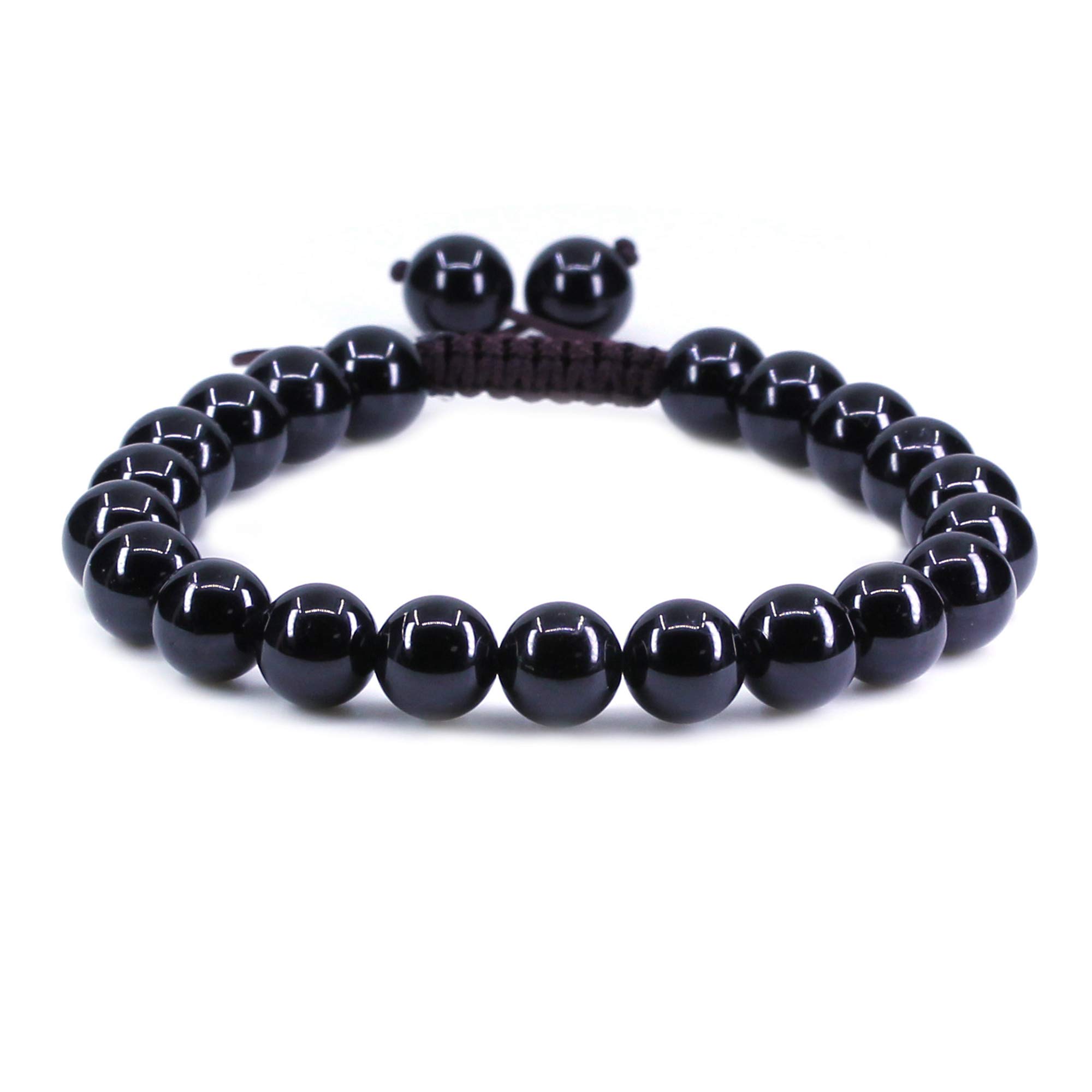 CHENYUE Natural A Grade Black Tourmaline Gemstones 8mm Round Beads Adjustable Chakra Reiki Bracelets Unisex