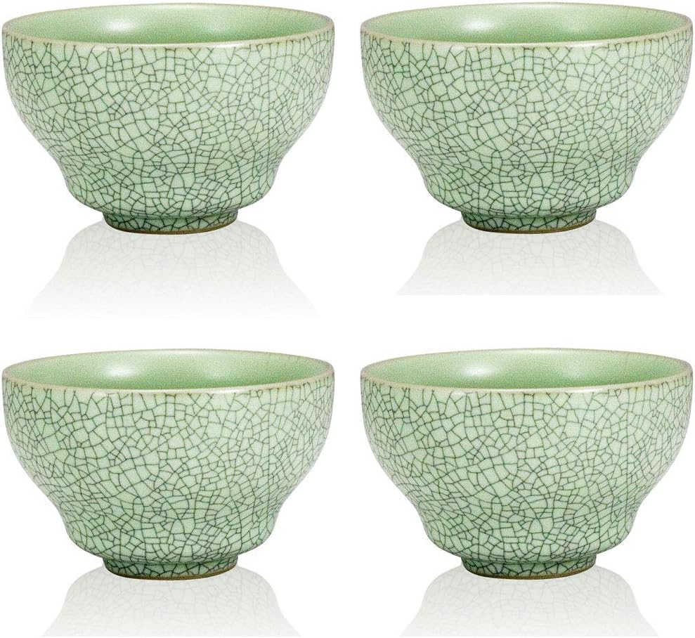 The Exotic TeapotGreen Ru Ceramic Cup Set, 4 Crackle Glaze Porcelain Tea Cups, 150ml, Espresso Coffee Cups