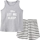 CYCHELRY Girl Sleeveless Summer Pajamas Set Cute Unicorn Tank Top and Stripe Shorts Sleepwear Soft Teen PJS Set Size 6-16