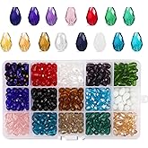 PHOGARY Crystal Teardrop Glass Beads - 300 pcs Assortment Kit - Mixed Colors, 8x12mm Waterdrop Shape Spacers for Jewelry Making & DIY Craft (15 Colors)