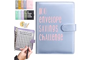 Qiddo 100 Envelopes Challenge Binder: A5 Money Saving Budget Binder with Cash Envelopes- Money Saving Binder Savings Challenges Book to Save $5,050(Sky Blue)