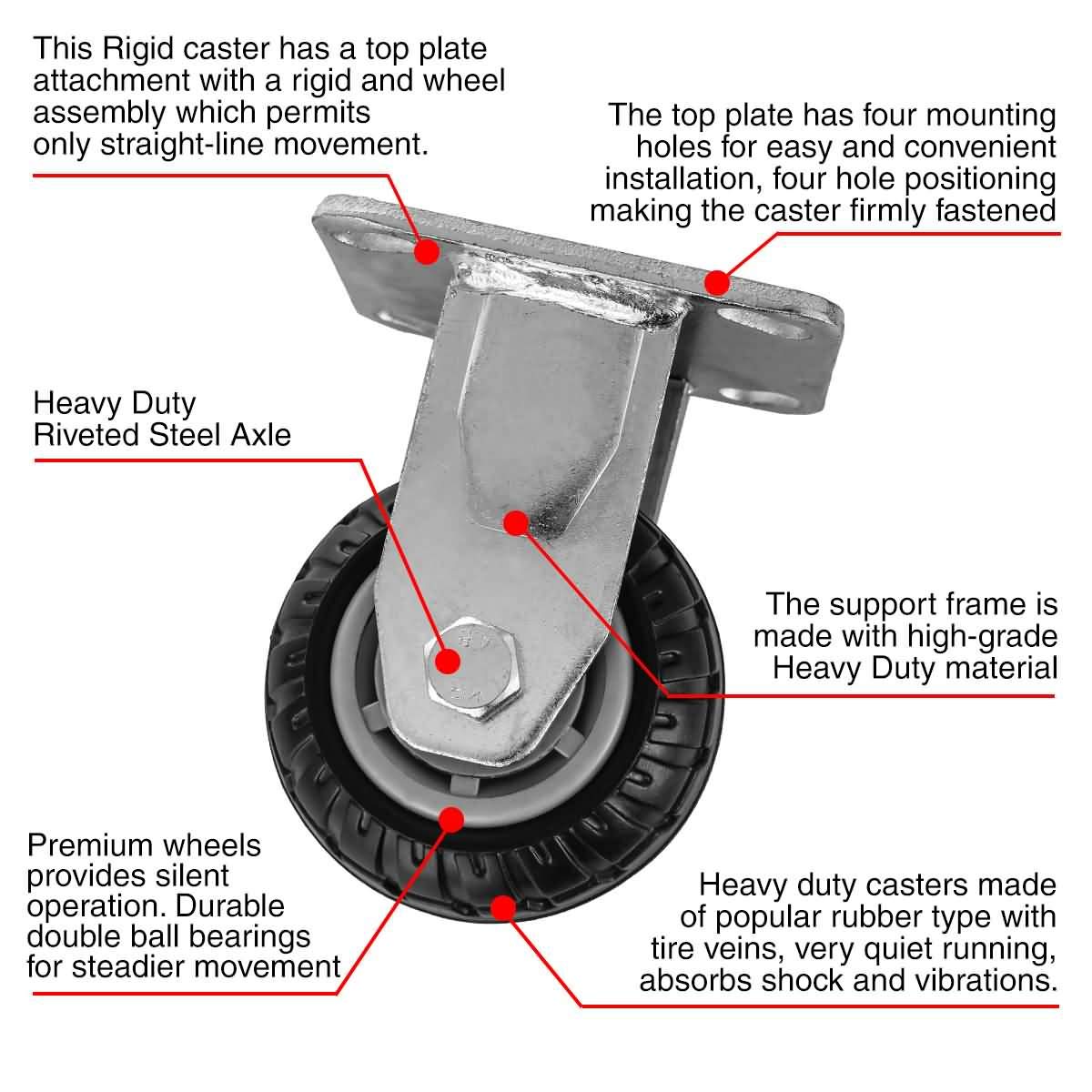 FactorDuty 4 Pack 4" Heavy Duty Combo 2 No Brake Swivel & 2 Rigid Non Swivel All Terrain Caster Wheel Industrial Grade Premium Quality 700LB Per Wheel Black Tyre Tire Veins Rubber Wheel Casters: Industrial & Scientific