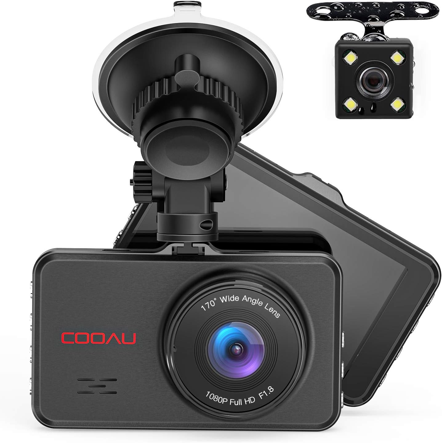 Front and Rear Dual Dash Cam Super Night Vision 1080P Full HD Dashboard in Car DVR Camera with 170°Wide Angle, Parking Monitor, WDR, G-Sensor, Motion Detection, Loop Recording
