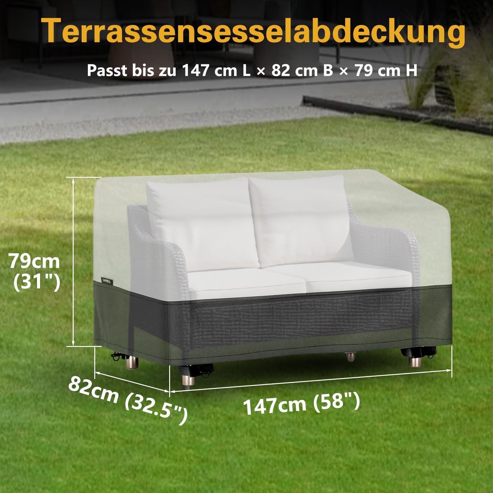 EVRBUL Gartenbank Abdeckung für 2 Sitzer 420D Outdoor-Sofacover mit Luftdüsen 147cm x 82cm x 79cm (58" × 32" × 31") 2