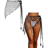 Geyoga Women Crochet Cover-ups Skirt Triangle Shawl Mermaid Skirt Hollow out Swimwear Shell Beach Fishnet Wrap