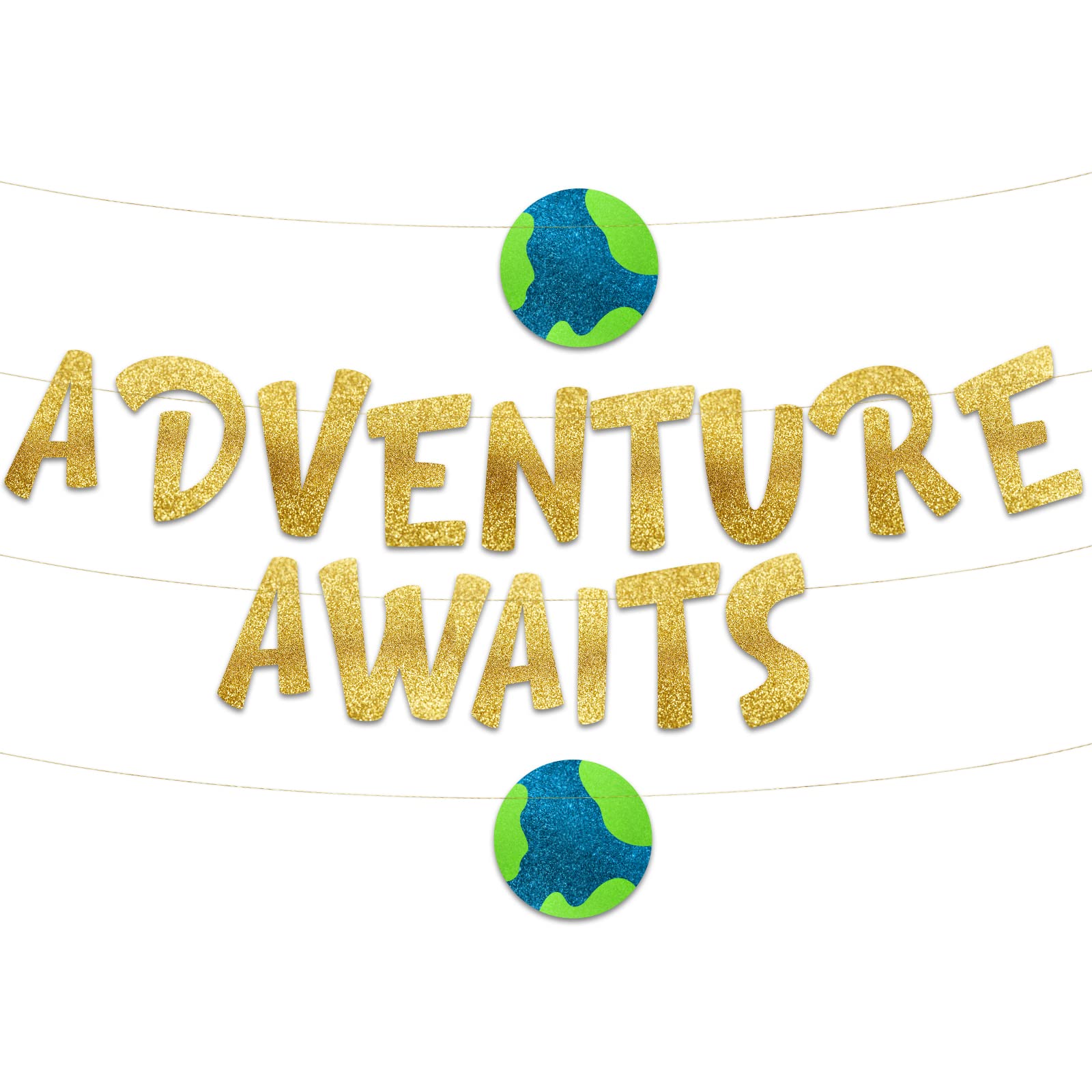 Pre-Strung Adventure Awaits Going Away Party Gold Glitter Banner - Funny Retirement Decorations for Men and Women - Retirement Retirement Bunting, Party Supplies and Farewell Gifts
