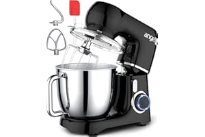 Mini Angel Electric Stand Mixer, 5.5 Quarts, Dough Hook, Flat Beater, Wire Whisk Attachments, 10+P Speeds with Splash Guard, 