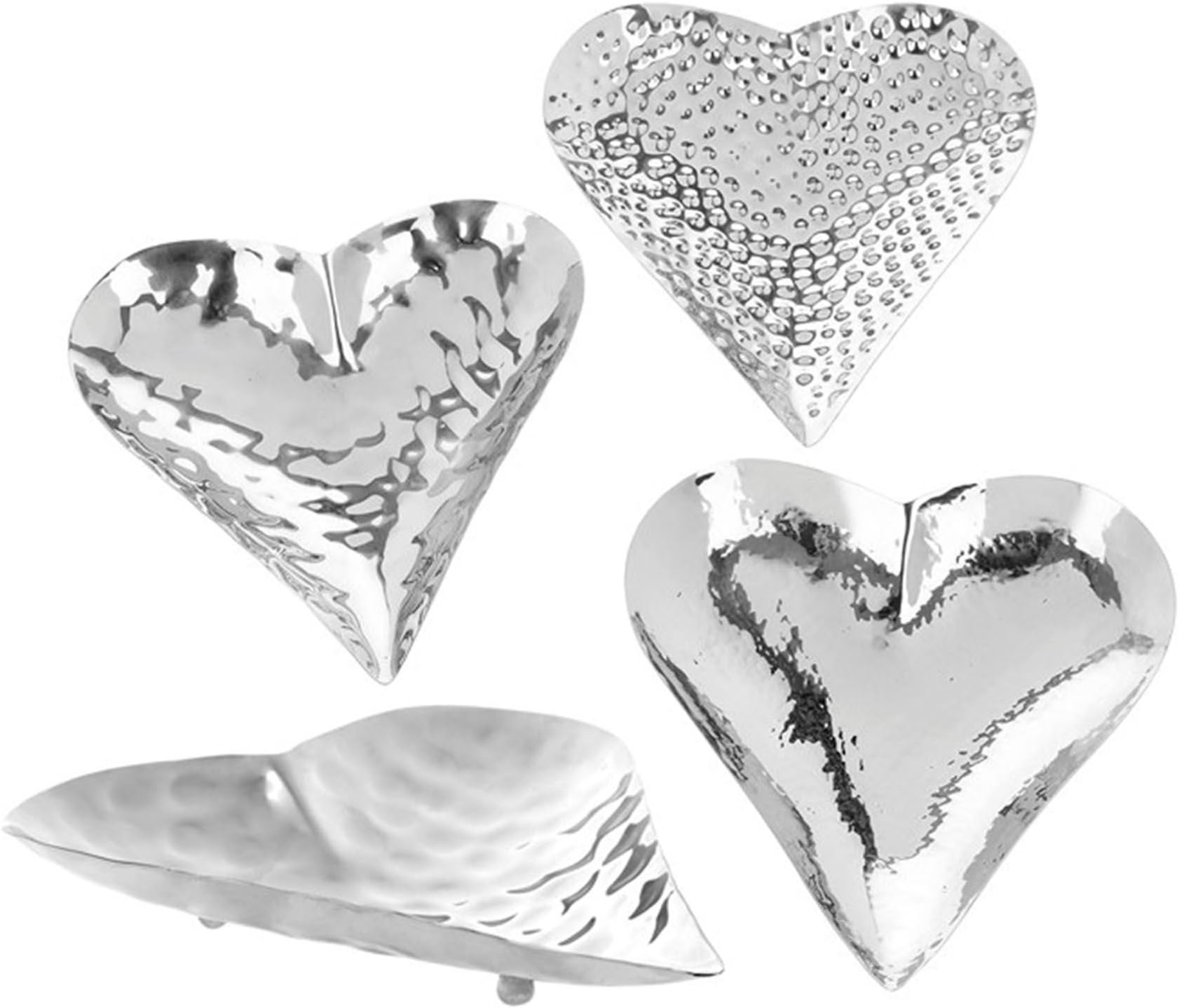 Silver Hammered Heart Dish Large 40 x 250 x 250mm
