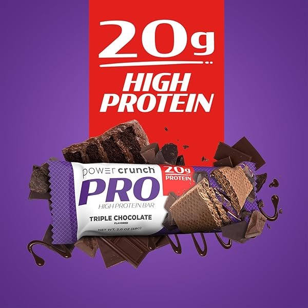 POWER CRUNCH PRO PROTEIN WAFER BARS, HIGH PROTEIN SNACKS WITH DELICIOUS TASTE, TRIPLE CHOCOLATE, 2.0 OUNCE (4 COUNT)