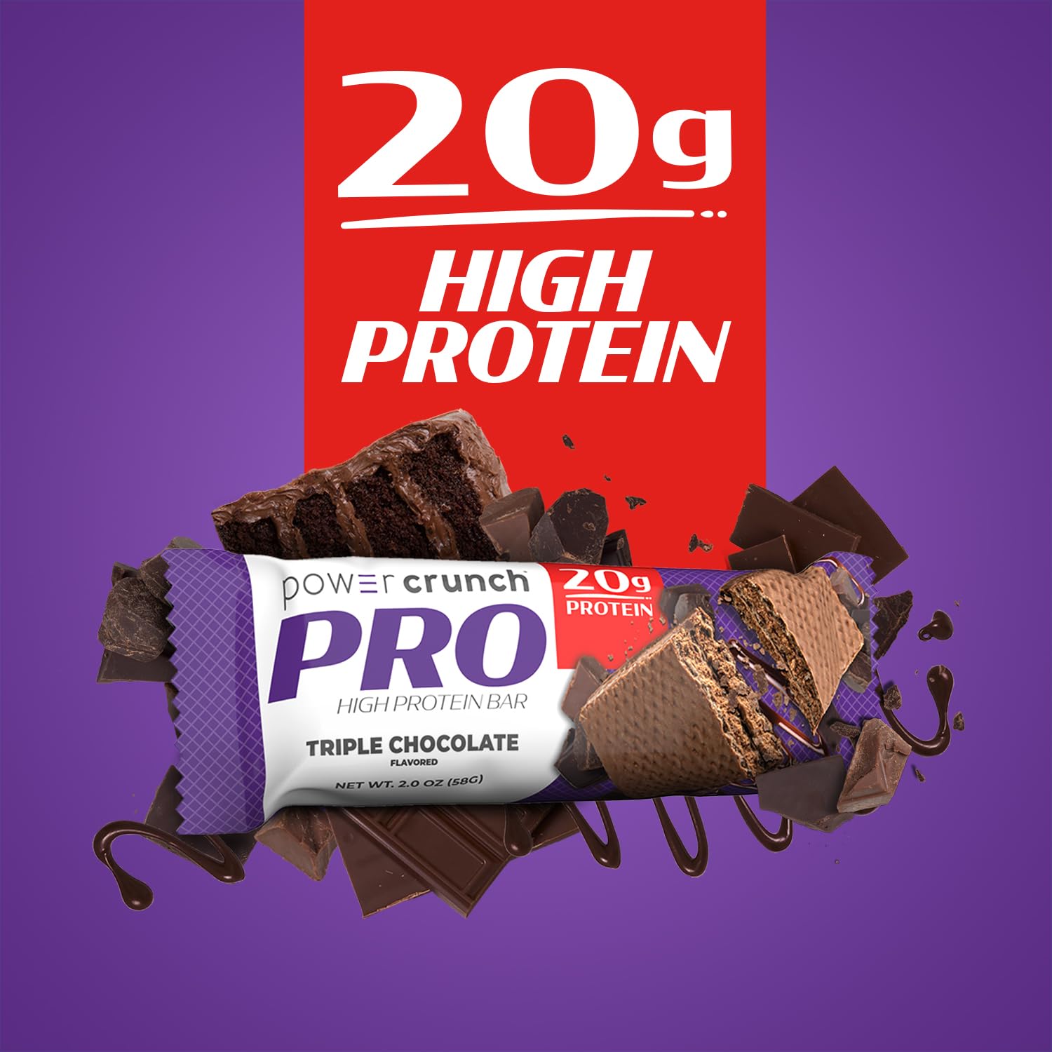 Power Crunch PRO Protein Wafer Bars, High Protein Snacks with Delicious Taste, Triple Chocolate, 2.0 Ounce (4 Count)
