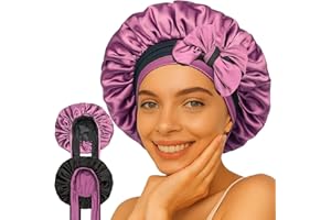 ATGDLUK Reversible Silk Bonnet for Sleeping Women - Double Layer & Color Satin Bonnet, Adjustable Hair Cap for Curly & Textured Hair (Rose Pink & Black)