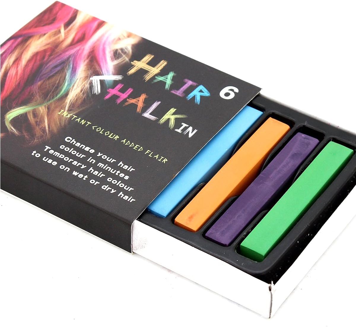 Trimming Shop 6pcs Washable Hair Chalk Sticks, Set of 6 Bright Colours Temporary Hair Colour - Image 4