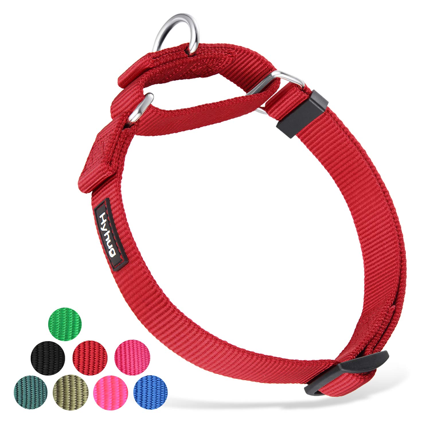 Hyhug Strong Nylon Non - Escape Martingale Dog Collar for Large Breeds Boy and Girl Dogs - Walking Training Daily Use. (Large, Red)