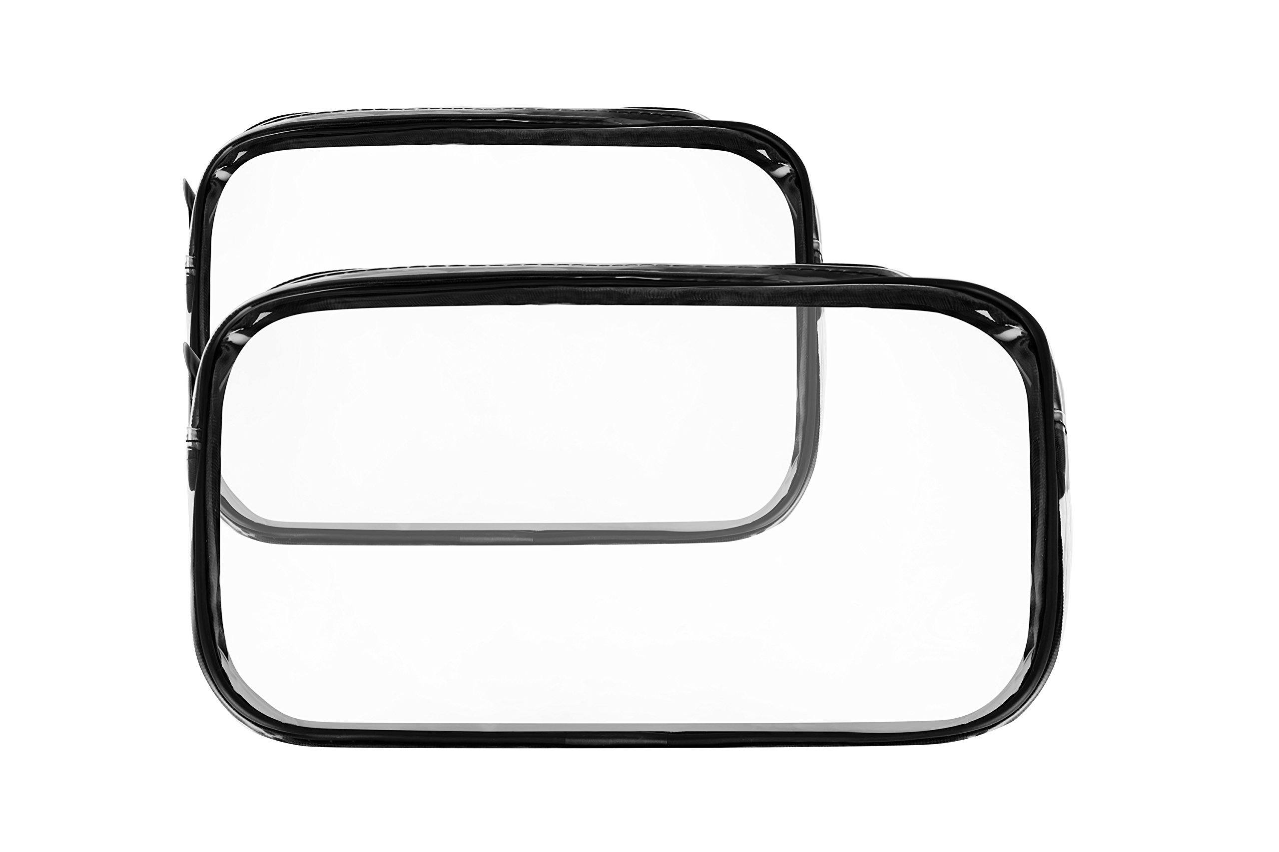 Kronya® | Set of 2 Toiletry Bags for Hand Luggage in The Airplane | 1 Liter Volume for Transporting Liquids | See Through Cosmetic Bag Wash Bag Travel Transparent Waterproof (Black)