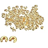 uxcell 200Pcs Crimp Beads Covers, 4mm Crimp Bead Knot Covers Round Open Beads End Tips for Jewelry Making DIY, Gold