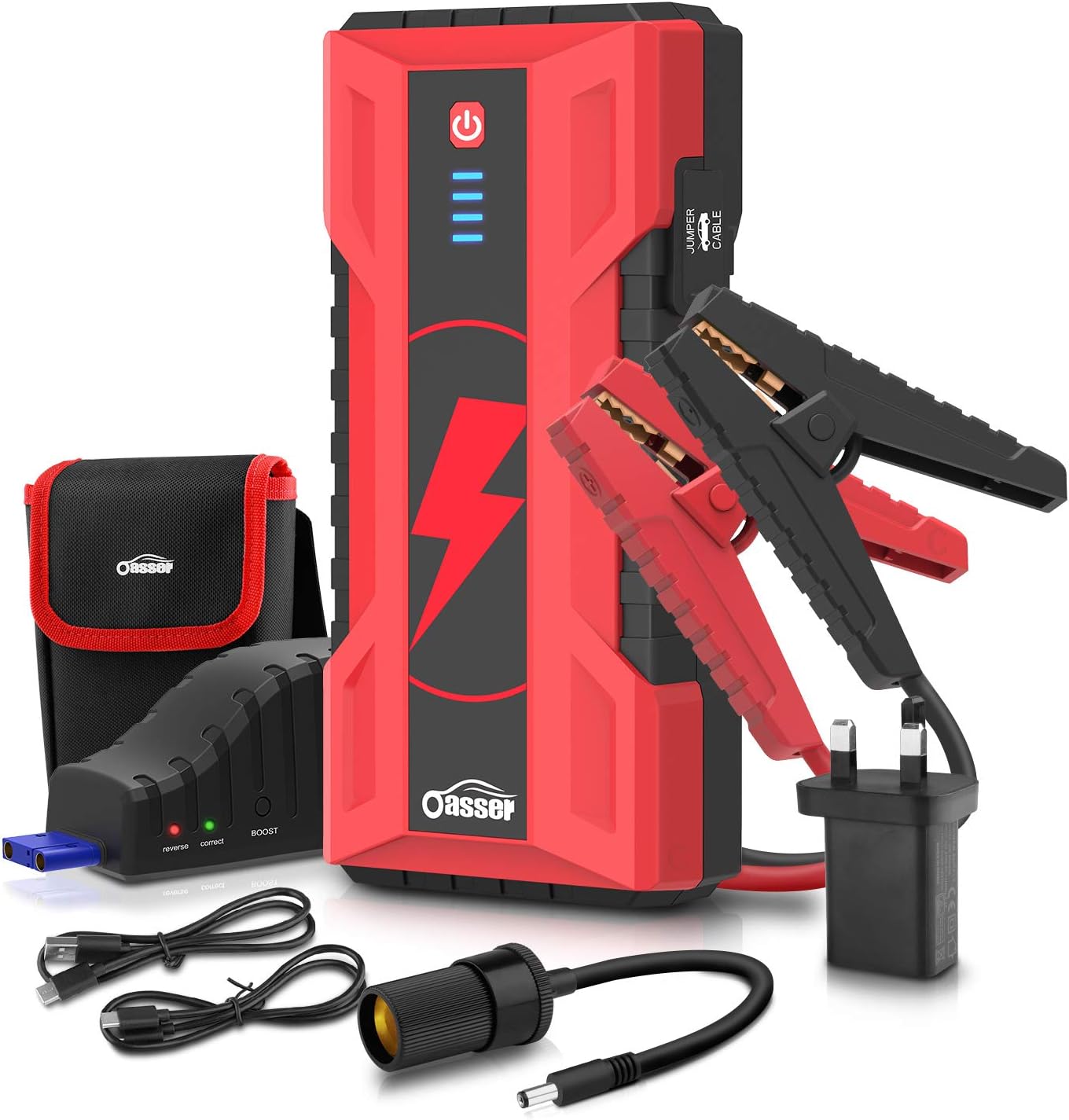 Oasser Portable Car Jump Starter - 1000A Peak 15000mAh Power Pack Auto Battery Booster (up to 7.0l gas or 5.0l diesel) 12V Jump Pack with Quick Charge DC Port LED Flashlight