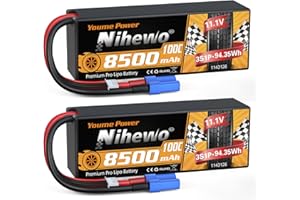 Nihewo 3S Lipo Battery 8500mAh 11.1V Lipo Battery 100C Hard Case with EC5 Connector Compatible with Arrma Axial 1/8 1/10 Scal