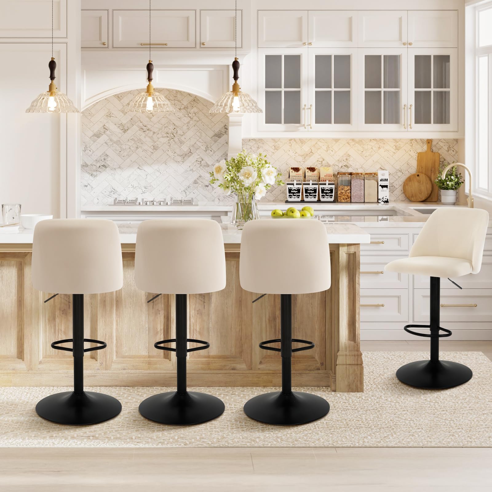 Photo 1 of ** PARTIAL SET ** COLAMY Bar Stools Set of 4, Modern Swivel Bar Chairs, Adjustable Upholstered Barstools Counter Height with Full Backrest for Bar, Dining Room, Kitchen Island, Beige