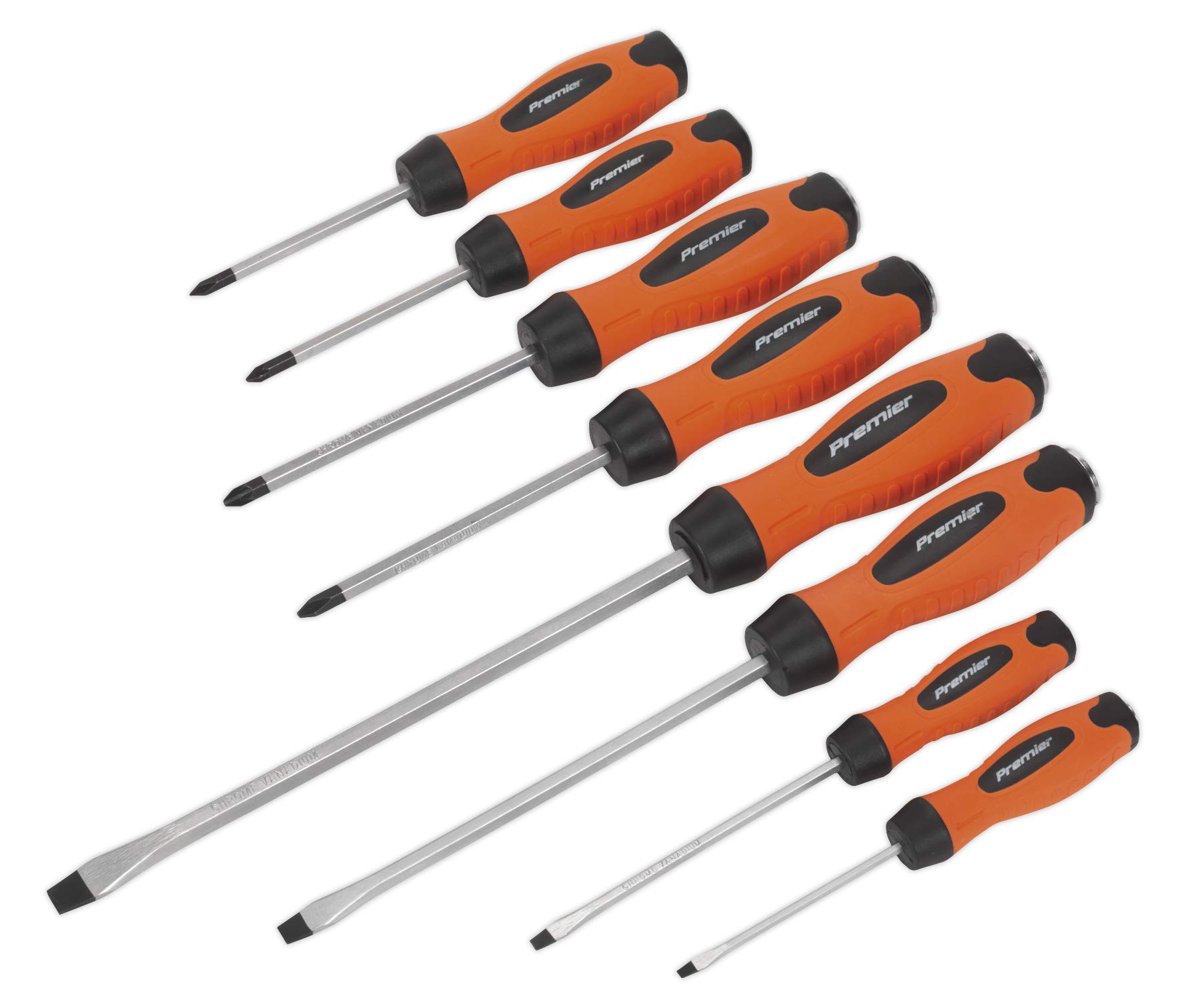 Sealey Hv004 Screwdriver Set 8Pc Hammer-Thru Hi-Vis Orange