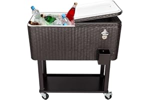 Cimcame Outdoor Standing Cooler with Wheels Outside Beverage Cooler Cart 80Qt Patio Rolling Ice Chest for Backyard Bar Party