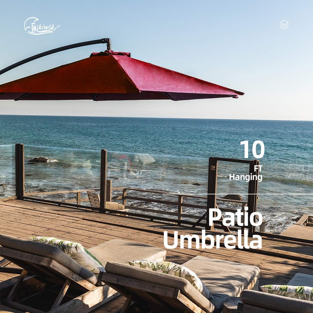 Brick Red Wikiwiki Offset Umbrella 10ft Cantilever Patio Umbrella Hanging Market Umbrella Outdoor Umbrellas With Crank Cross Base Patio Lawn Garden Umbrellas Shade