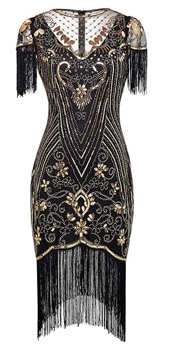 blue and gold sweet 15 dresses Black & Gold 1920s Sequin Capelet Shawl – Central Chic main image 0