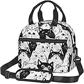 bassyil Cat Insulated Lunch Bag Reusable Lunch Box With Adjustable Shoulder Strap Cooler Tote Bag For Men Women