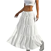 RoseSeek Women's Flowy Flared Ruffle Hem A Line Maxi Skirts Elastic Waist Elegant Tiered Layer Boho Long Skirts