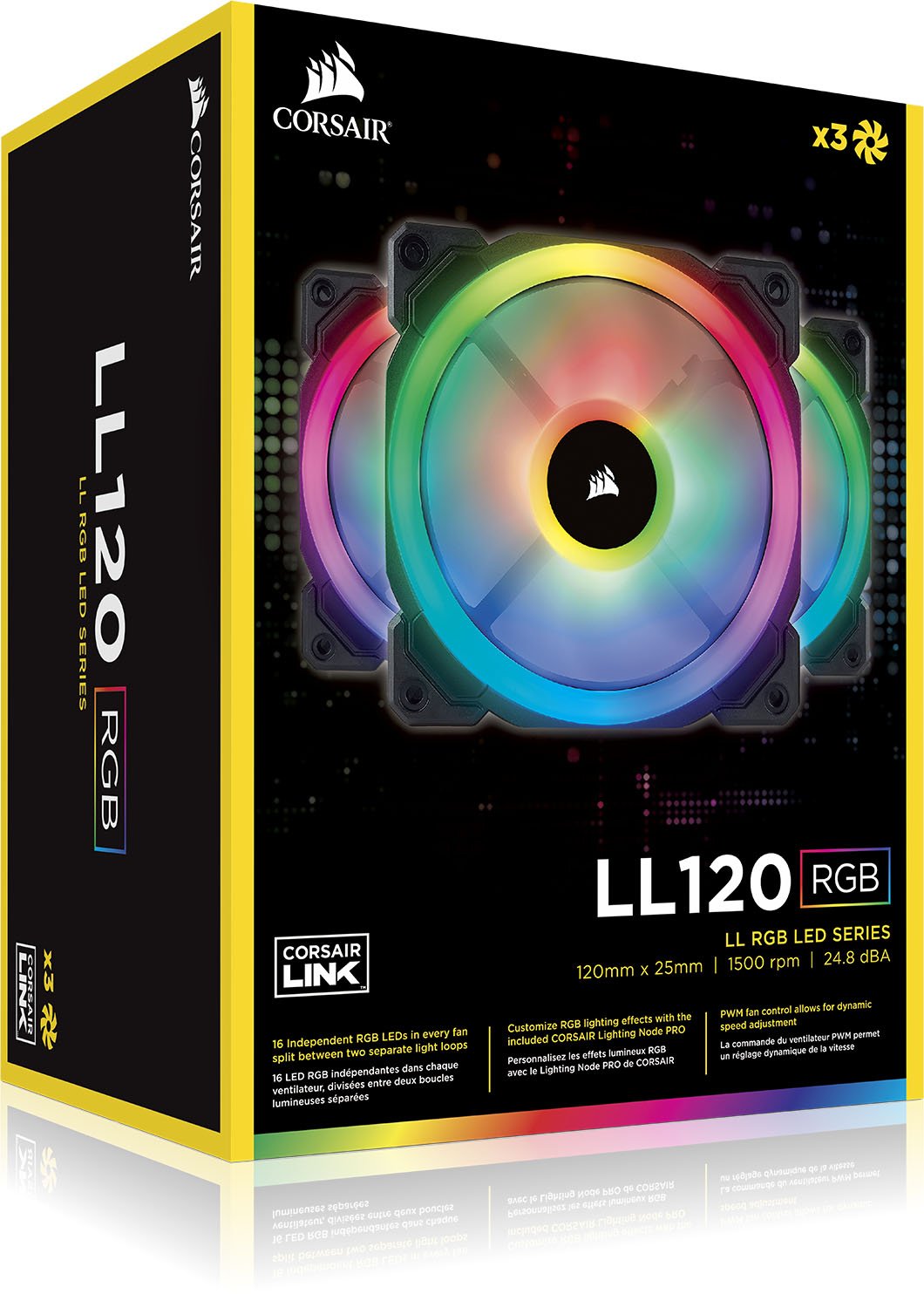 Corsair LL Series LL120 RGB 120mm Dual Light Loop RGB LED PWM Fan 3 Fan