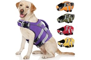 Kuoser Dog Life Jacket with Reflective Stripes - Adjustable High Visibility Vest, Ripstop Lifesaver, Pet Preserver with High Flotation Swimsuit for Small, Medium and Large Dogs