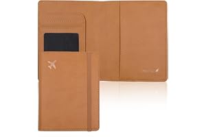 Deziliao Passport and Vaccine Card Holder Combo, Passport Holder Card Slots, with Waterproof Rfid Blocking, Passport cover for Women and Men, Passport Travel Wallet(Brown)