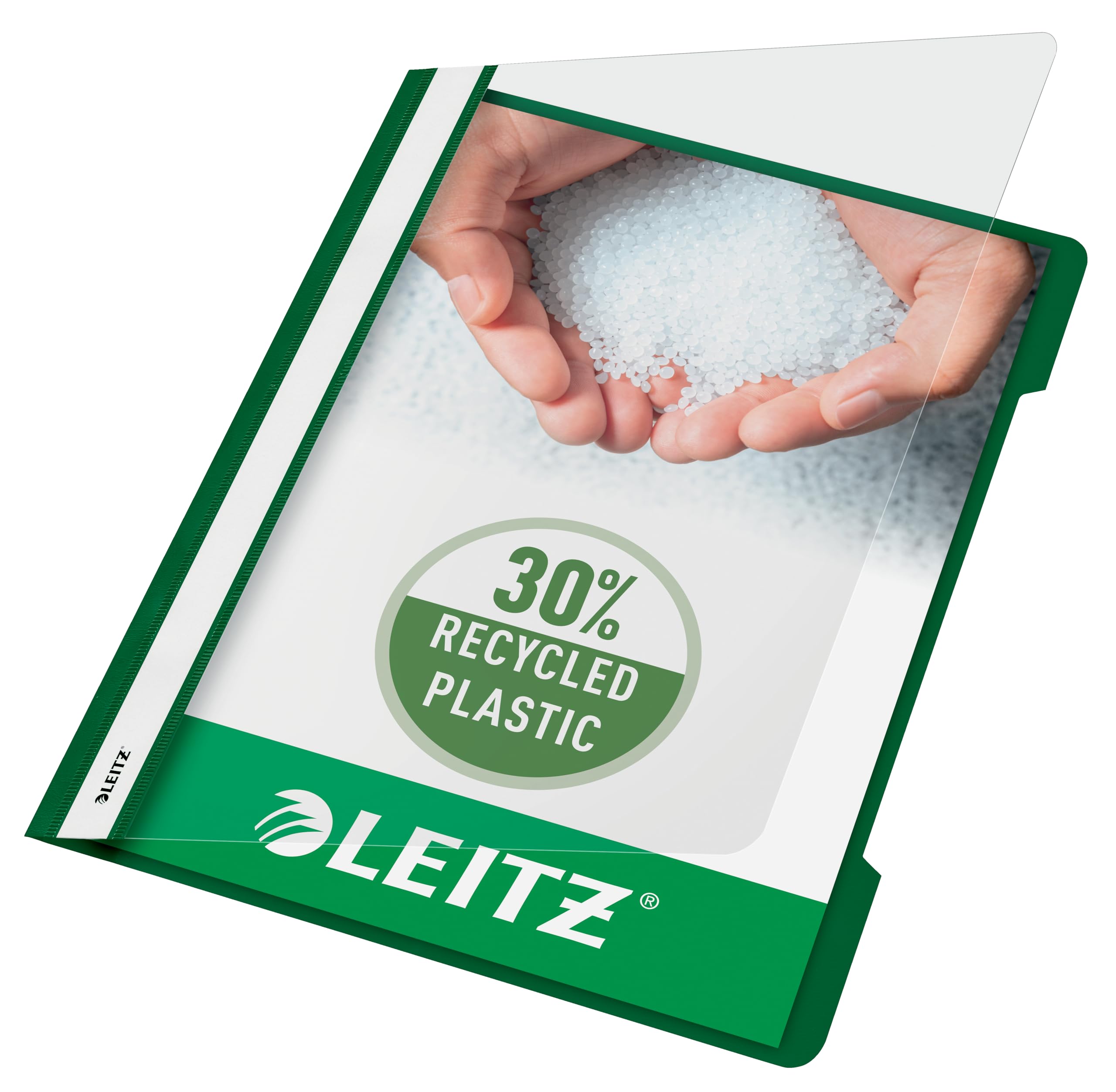 Leitz A4 Standard Plastic File, 30 Percent Pre-Consumer Recycled Plastic, Flatfile for A4 Sheets, 60 Sheet Capacity, Green, 41910055